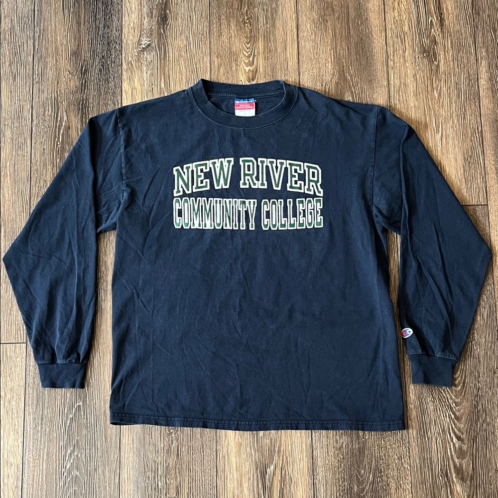 Champion 'New River Community College' NRCC Navy Long Sleeve Tee Mens Large